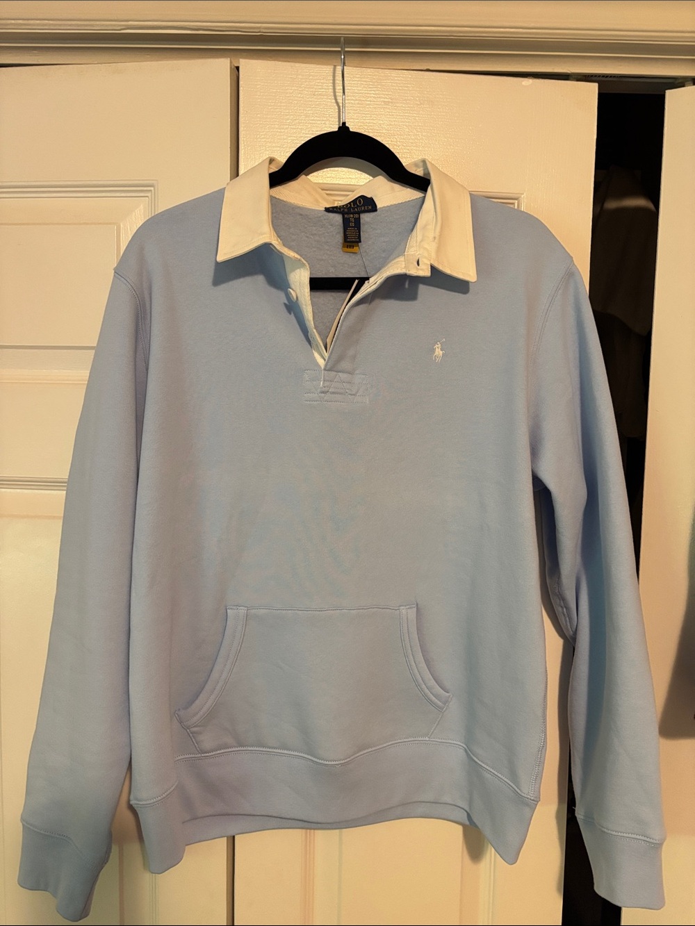 Ralph Lauren Light Blue Rugby Shirt with Cream Collart size 18/20 kids